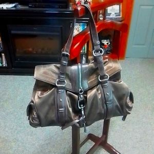 EUC- FRANCESCO BIASIA - ITALY-BROWN METALLIC PATENT LEATHER SHOULDER BAG